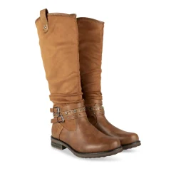 Bottes COGNAC Femme Motif Uni A Enfiler