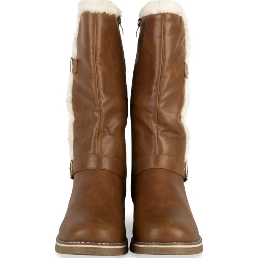 Bottes COGNAC Femme Motif Uni A Enfiler