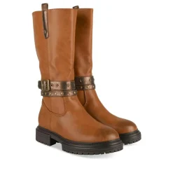 Bottes COGNAC Fille Motif Clouté Fermeture éclair