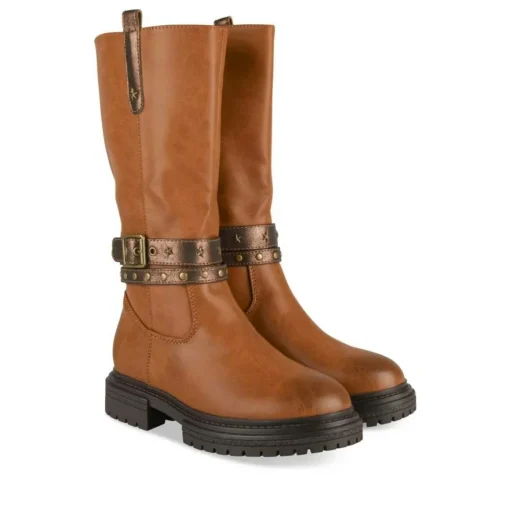 Bottes COGNAC Fille Motif Clouté Fermeture éclair