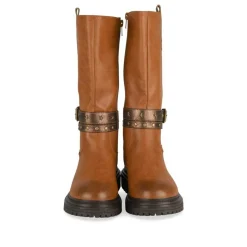 Bottes COGNAC Fille Motif Clouté Fermeture éclair