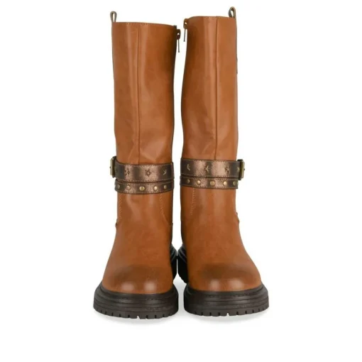 Bottes COGNAC Fille Motif Clouté Fermeture éclair