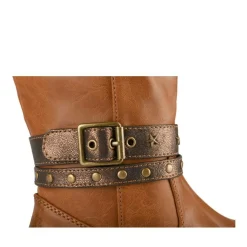 Bottes COGNAC Fille Motif Clouté Fermeture éclair