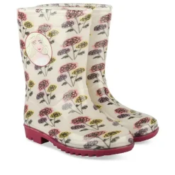 Bottes De Pluie BEIGE Fille Motif Fleuri A Enfiler