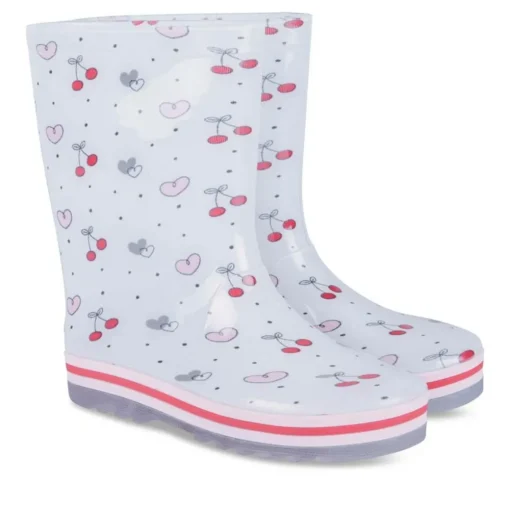 Bottes De Pluie BLANC Fille Motif Coeurs A Enfiler