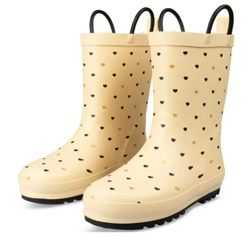 Bottes De Pluie JAUNE Fille Motif Coeurs A Enfiler