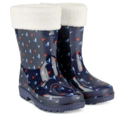 Bottes De Pluie MARINE Fille Motif Coeurs A Enfiler