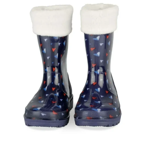Bottes De Pluie MARINE Fille Motif Coeurs A Enfiler