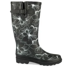 Bottes De Pluie NOIR Femme Motif Fleuri A Enfiler