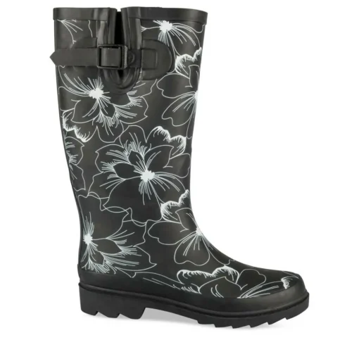 Bottes De Pluie NOIR Femme Motif Fleuri A Enfiler