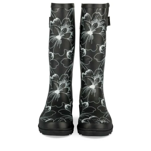 Bottes De Pluie NOIR Femme Motif Fleuri A Enfiler
