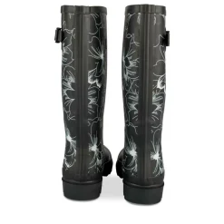 Bottes De Pluie NOIR Femme Motif Fleuri A Enfiler