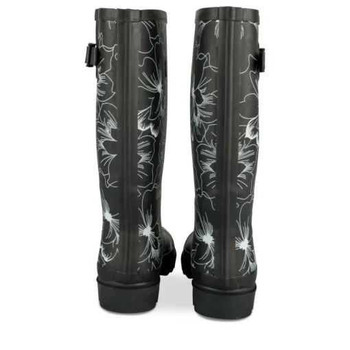 Bottes De Pluie NOIR Femme Motif Fleuri A Enfiler