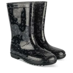 Bottes De Pluie NOIR Fille Motif Coeurs A Enfiler