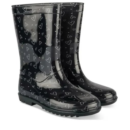 Bottes De Pluie NOIR Fille Motif Coeurs A Enfiler