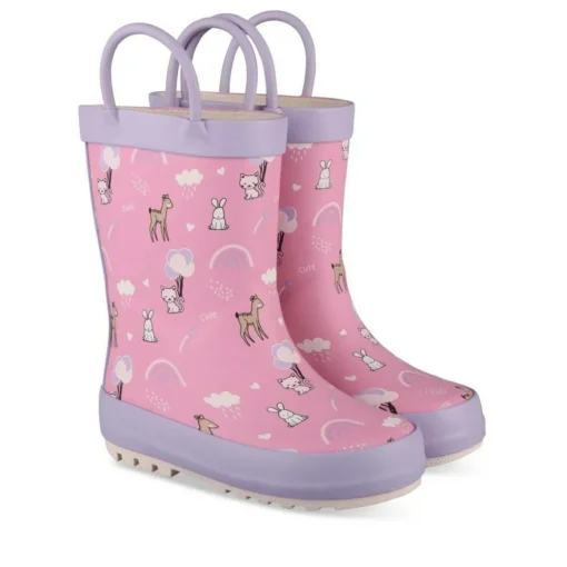 Bottes De Pluie ROSE Fille Motif Animal A Enfiler