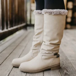 Bottes Fourré BEIGE Femme Motif Uni Fermeture éclair