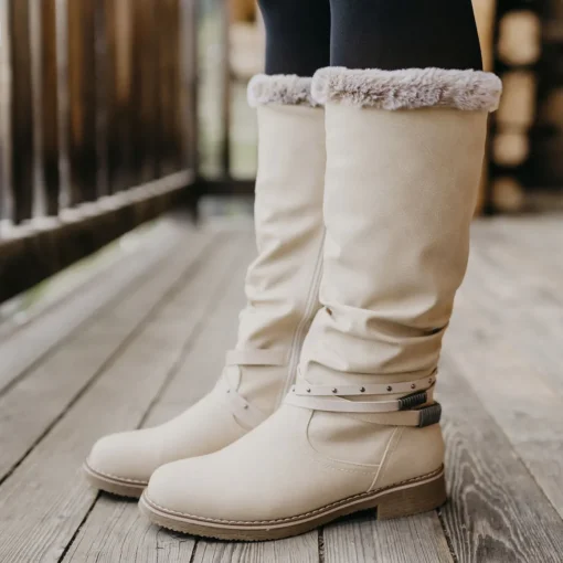 Bottes Fourré BEIGE Femme Motif Uni Fermeture éclair