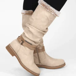 Bottes Fourré BEIGE Femme Motif Fausse Fourrure Fermeture éclair
