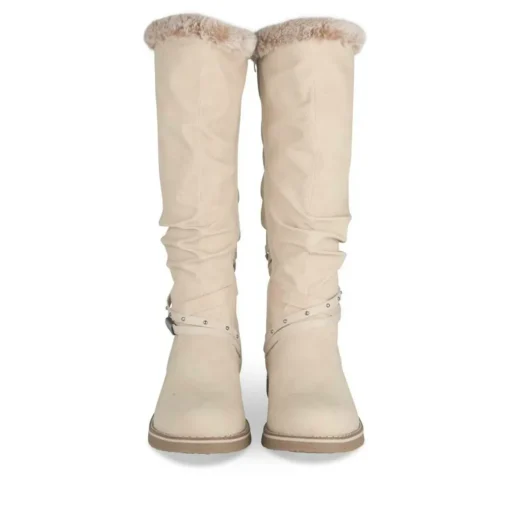 Bottes Fourré BEIGE Femme Motif Uni Fermeture éclair