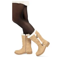 Bottes Fourré BEIGE Femme Motif Uni Fermeture éclair