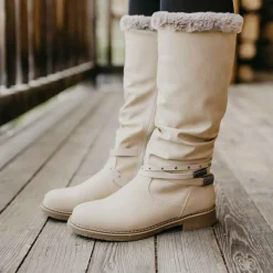 Bottes Fourré BEIGE Femme Motif Uni Fermeture éclair