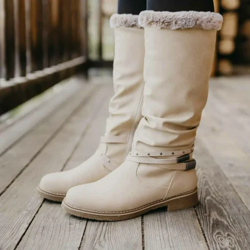 Bottes Fourré BEIGE Femme Motif Uni Fermeture éclair
