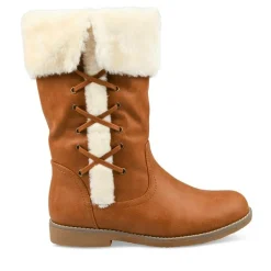 Bottes Fourré COGNAC Femme Motif Uni Fermeture éclair