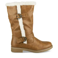 Bottes Fourré COGNAC Femme Motif Fausse Fourrure Fermeture éclair