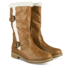 Bottes Fourré COGNAC Femme Motif Fausse Fourrure Fermeture éclair