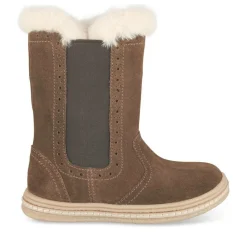 Bottes Fourré MARRON Fille CUIR Motif Uni A Enfiler