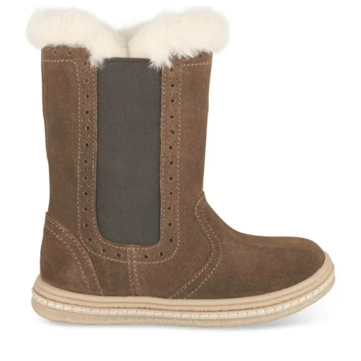 Bottes Fourré MARRON Fille CUIR Motif Uni A Enfiler