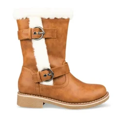 Bottes Fourré MARRON Fille Motif Uni Fermeture éclair