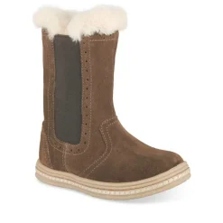 Bottes Fourré MARRON Fille CUIR Motif Uni A Enfiler