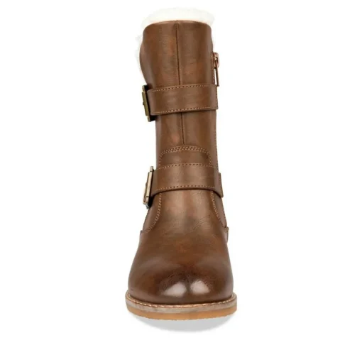 Bottes Fourré MARRON Fille Motif Uni Fermeture éclair