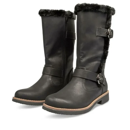 Bottes Fourré NOIR Femme Motif Uni Fermeture éclair