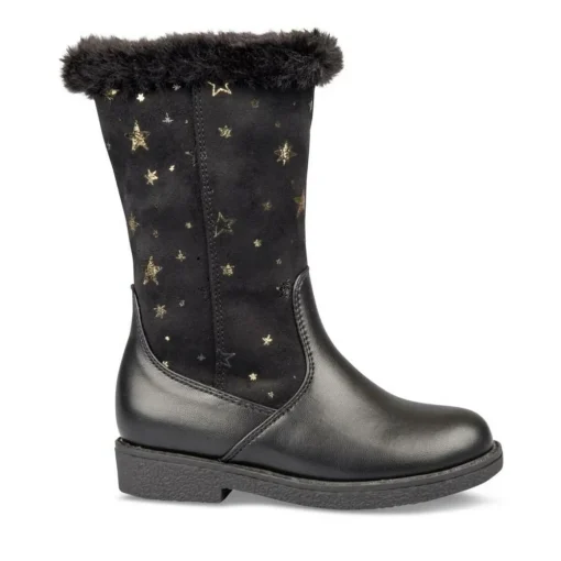 Bottes Fourré NOIR Fille Motif Uni Fermeture éclair