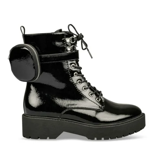 Bottes Fourré NOIR Fille Motif Uni Lacets