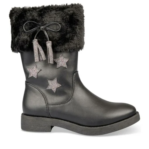 Bottes Fourré NOIR Fille Motif Uni Fermeture éclair