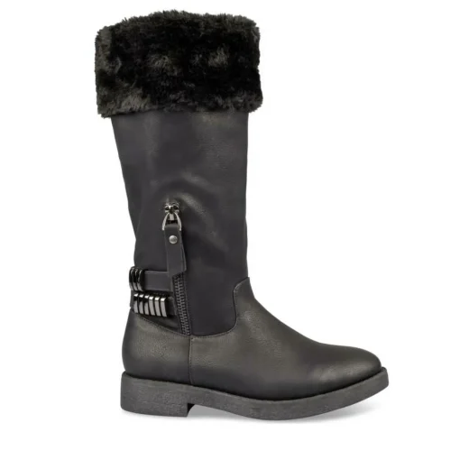 Bottes Fourré NOIR Fille Motif Uni Fermeture éclair