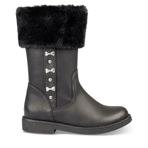 Bottes Fourré NOIR Fille Motif Uni Fermeture éclair