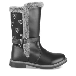 Bottes Fourré NOIR Fille Motif Coeurs Fermeture éclair