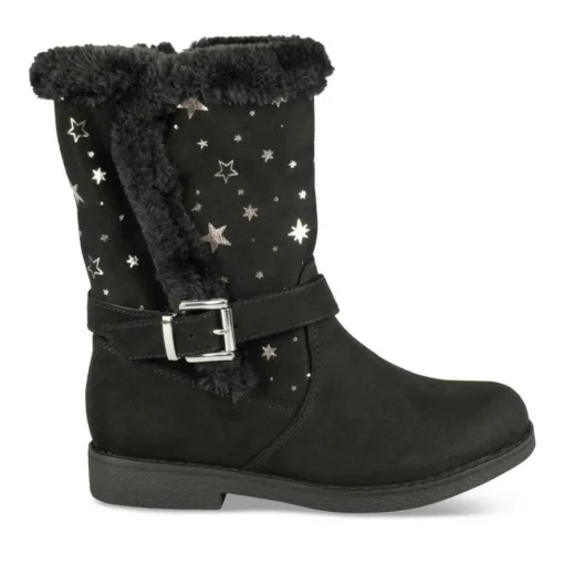 Bottes Fourré NOIR Fille Motif Etoiles Fermeture éclair