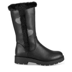 Bottes Fourré NOIR Fille Motif Coeurs Fermeture éclair