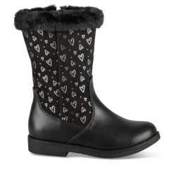 Bottes Fourré NOIR Fille Motif Coeurs Fermeture éclair