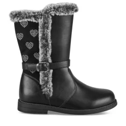 Bottes Fourré NOIR Fille Motif Coeurs Fermeture éclair