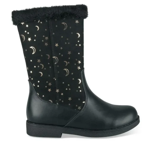 Bottes Fourré NOIR Fille Motif Uni Fermeture éclair