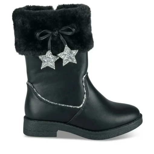 Bottes Fourré NOIR Fille Motif Uni Fermeture éclair