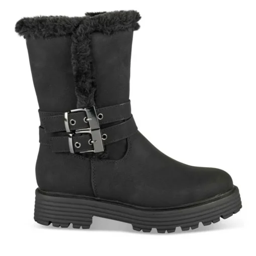 Bottes Fourré NOIR Fille Motif Fausse Fourrure Fermeture éclair
