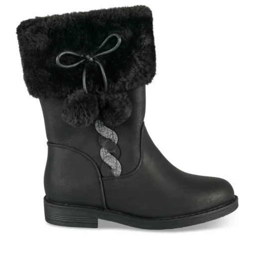 Bottes Fourré NOIR Fille Motif Fausse Fourrure Fermeture éclair